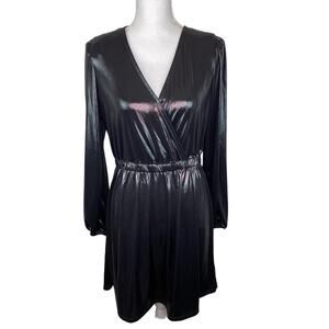 Michael Kors Women’s Metallic Draped Long Sleeve Cocktail Dress Size M Gunmetal